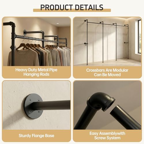 Kryonix Wall Mounted Closet System, 6 Hanging Rods - Image 4
