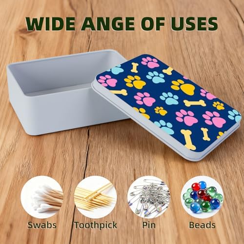 Large Metal Tins Box-7.1” x4.7”x2“ Rectangular Empty Storage Box With Lid Decorative Organizer Storage Tin Case For Office/Cookie/Candy/Jewelry/Photo/Letter-Blue Dog Paw - Image 3