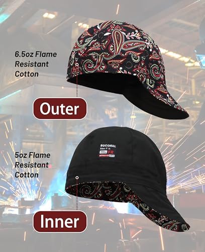 BOCOMAL FR Welding Cap Paisley Printed CAT2 Midweight 6 Pannel Welder Caps - Image 2