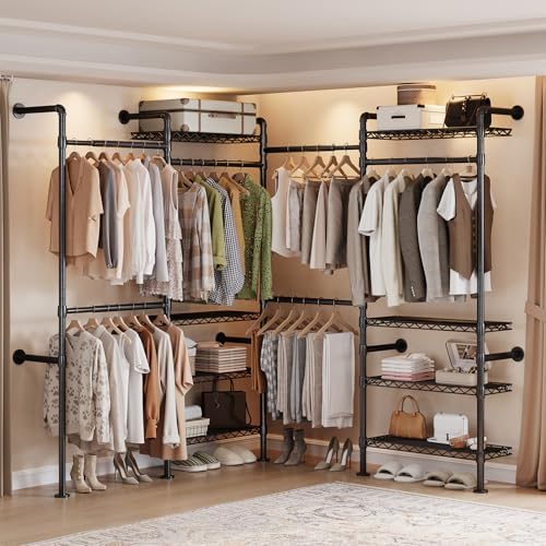 4-Bay Wall-Mounted Closet System, Expandable Industrial Pipe Clothing Racks - Image 2