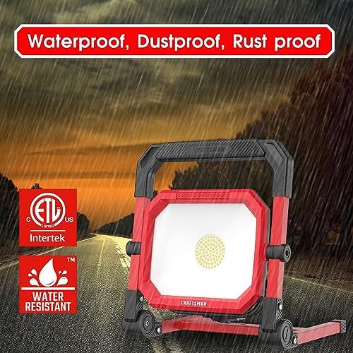CRAFTSMAN 4500LM 46W LED Work Light, Wet Rated, 450W Equivalent, 5ft 1.52m Cord with Plug, 4000K, Fold-Flat Design, 360° Rotating Head, Portable Working Lights for Workshop Garage, Construction Site - Image 3