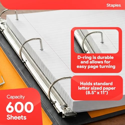 Staples 3 Inch D-Ring Heavy-Duty View Binder, Orange, Holds 600 Sheets - Image 3