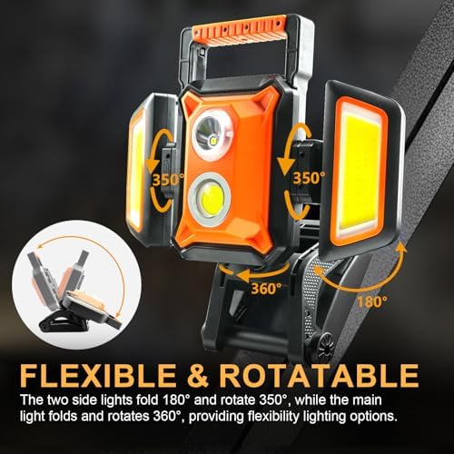 Tresda 4000LM LED Work Light Rechargeable with Clamp, 40W Magnetic Work Light Battery Powered with 5 Light Modes, 350° Rotation, Portable Job Site Lighting for Construction Site,Workshop,Car Repairing - Image 5