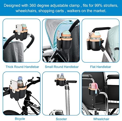 Accmor Stroller Cup Holder with Phone Holder, Bike Cup Holder, Universal Cup Holder for Uppababy Nuna Doona Strollers, 2-in-1 Cup Holder for Walker, Wheelchair, Scooter - Image 7