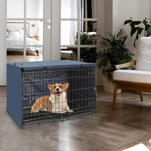 Seiyierr Dog Crate Cover - Kennel Covers Fit for 24 Inch Dog Crate, Double Door Polyester for Wire Puppy Crate Indoor Outdoor Protection, Blue - Image 5