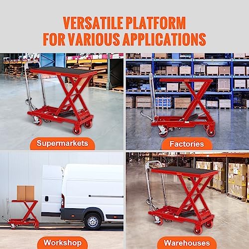 VEVOR TF23 Hydraulic Lift Table Cart, 500lbs Capacity 28.5" with 4 Wheels and Non-Slip Pad, for Material Handling and Transportation, Red - Image 7