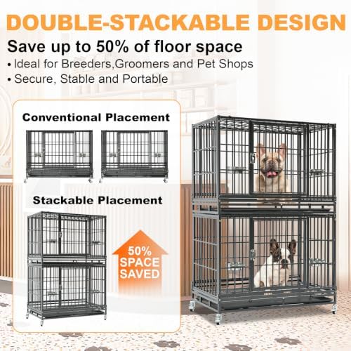 Homey Pet Two Tier 37" Heavy Duty Stackable Dog Crate with Wheels - Image 2