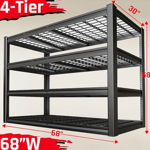 30" Deep Heavy Duty Garage Shelving Units, 68" Wide Storage Shelves,4-Tier Metal Garage Shelves, Kitchen Shelf,Large Storage Rack,Industrial Shelving for Shop, 68" W x 30" D x 68" H,2 Pack - Image 3