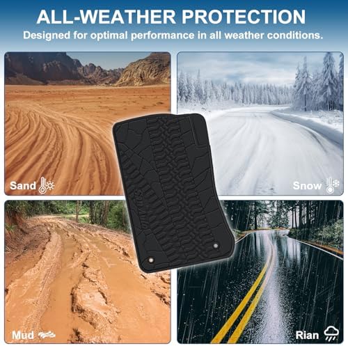 Car Floor Mat for Jeep Wrangler Sahara Rubicon JK 4 Door 2014 2015 2016 2017 2018 Full Set 4 Pieces Custom Fit Black Red Rubber Auto Floor Liner Mat All Weather Heavy Duty Odorless - Image 7