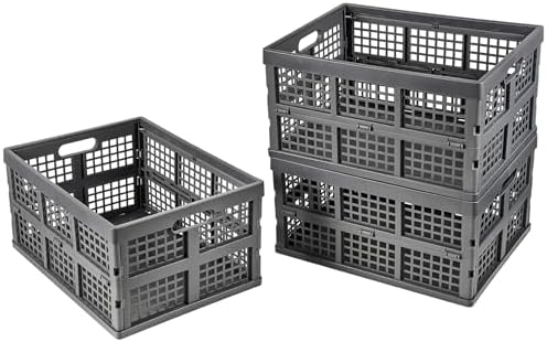 Aebeky 3-Pack Plastic Collapsible Storage Crates-30L,Foldable Plastic Crates for Storage (Gray) by Aebeky