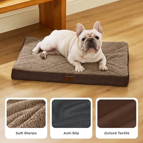 Bedsure Washable Dog Bed Medium Size Dog with Comfy Sherpa, 30x20in Brown - Image 4