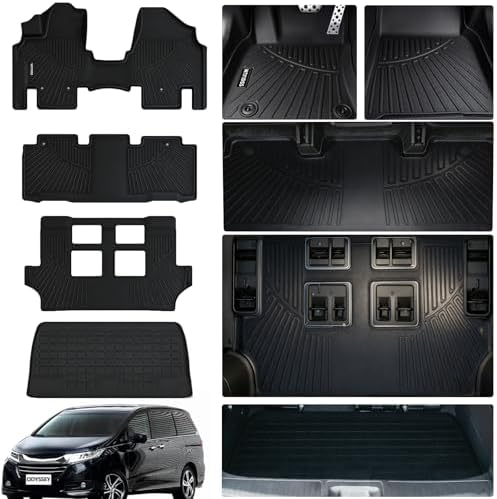 All Weather Floor Mats for Honda Odyssey 2017 2016 2015 2014 2013 2012 2011 Mini Passenger Van TPE Rubber Liners Odyssey Odorless Anti-Slip Car Floor Liners-1st & 2nd & 3rd Row & Cargo Mat Full Set by Unknown