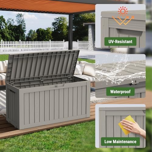 Mars Villa 75 Gallon Outdoor Storage Box, Patio Deck Box Waterproof, Grey - Image 5