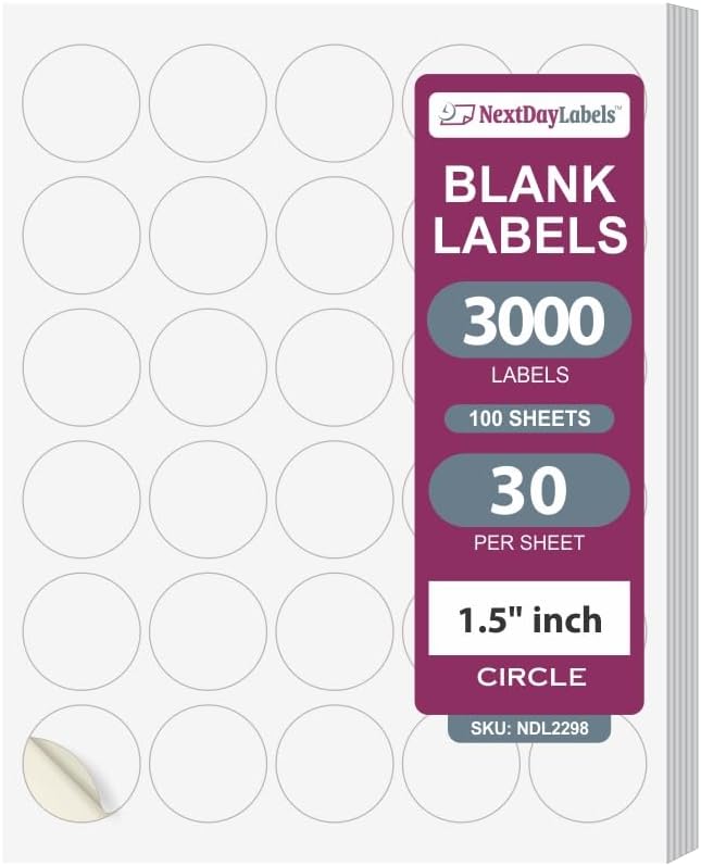 NextDayLabels 1.5 Inch Round Matte White Blank Labels by NextDayLabels