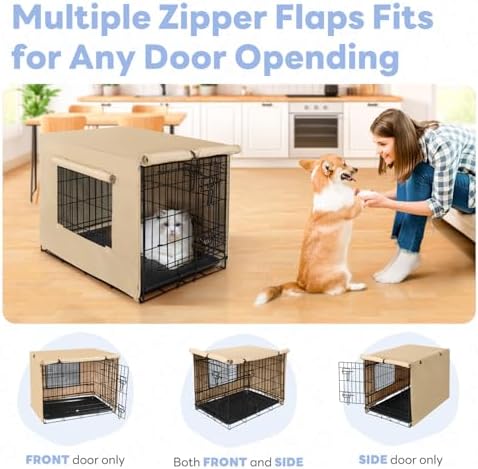 Seiyierr Dog Crate Cover - Kennel Cover Fit for 36 Inch Dog Crate, Double Door Polyester Crate Cover for Wire Dog Crate Indoor Outdoor Protection, Light Tan - Image 2