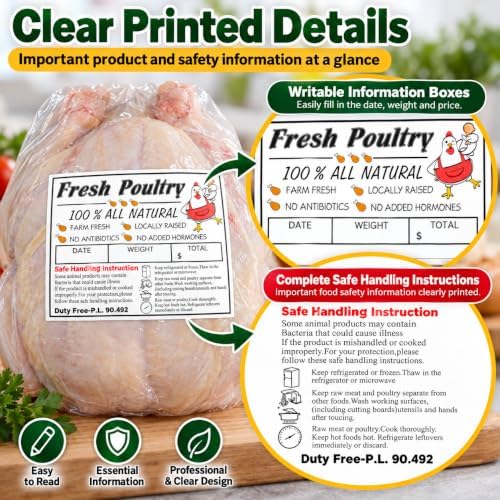 120 Poultry Freezer Labels with Safe Handling Instructions, 4 x 2.5 Inch - Image 3
