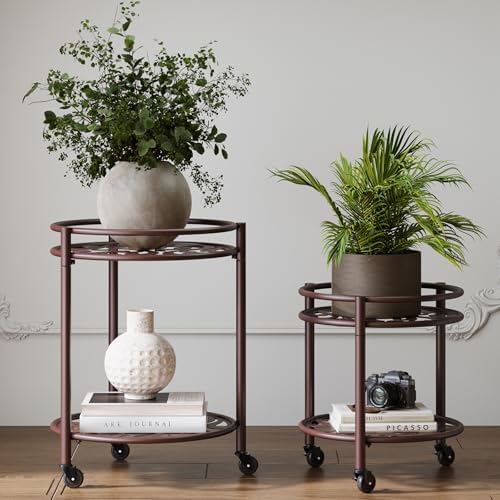 2 Tier Heavy Duty Rolling Plant Stand, 2 Pack Coffee by HomecourtyardsInterio