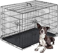 FDW Dog Crate for Large Dogs 42 Inch Folding Metal WirePet Cage Double Door W/Divider Panel Indoor Outdoor Kennel Leak-Proof Plastic Tray,Black by FDW