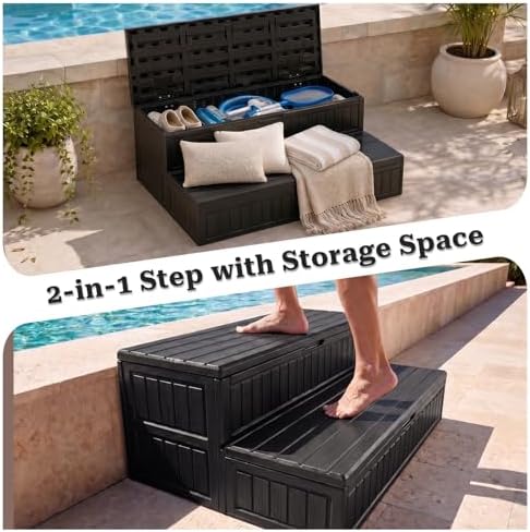 Hot Tub Steps with Storage, Anti-Slip Outdoor Spa Steps, Durable Plastic Multi-Use Stairs for Hot Tub, RV, Pool and Porch(Black) - Image 3