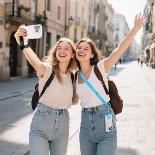 takyu Phone Lanyard, 2 Pack Adjustable Anti-Drop Neck/Wrist Strap with 2 PcsTether Patches, Secure Hands-Free Compatible for iPhone Samsung Perfect for Nurses, Teachers, Travel, Hiking Black+Blue - Image 2