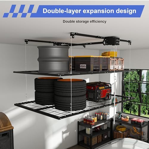 Overhead Double-Layer Garage Storage Rack, 4 8 FT, 650 lb, Black - Image 7