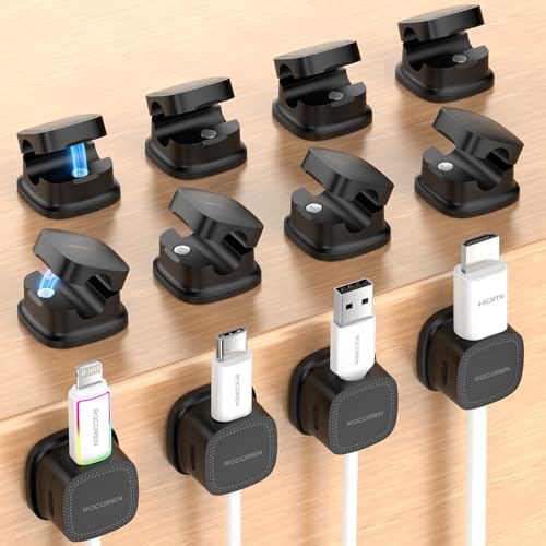 Rocoren 12‑Pack Magnetic 1s‑Lock Adhesive Cable Clips Cord Organizer by Rocoren