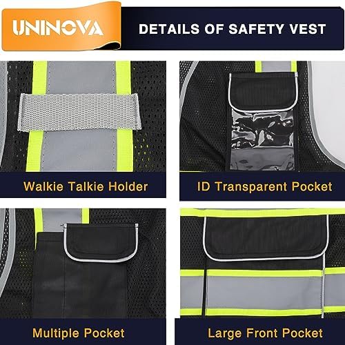 High Visibility Safety Vest - Multi Pockets Reflective Mesh Breathable Workwear, ANSI/ISEA Standards (4X-5X, Black Mesh-02) - Image 4