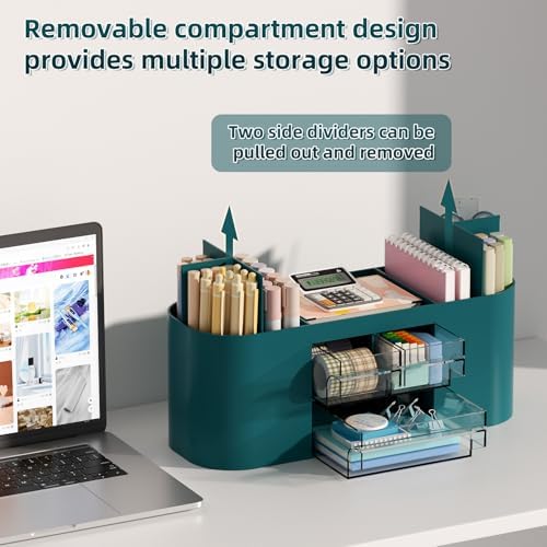 Marbrasse Pen Holder for Desk with 3 Drawers, Multi-Functional Pencil Holder, Desk Organizers and Accessories with 7 Compartments for Home, School, Classroom (Dark Green) - Image 3
