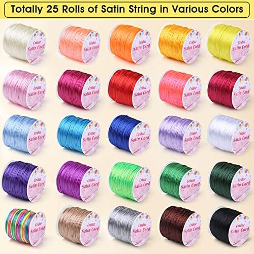 Cridoz 25 Rolls Silky Satin Cord for Bracelets, Necklaces, Macrame Crafts, Drawstring Bags - Multicolor Beading String - Image 2