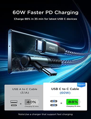 AINOPE USB C to USB C Cable 60W, 16.4ft USB Type C Cable Right Angle, Compatible with Samsung Galaxy S21 S20, Note 20 Ultra 10 9 8, MacBook Air/Pro 13'', iPad mini 6/Pro/Air 2020 (16.4FT, Grey) - Image 6