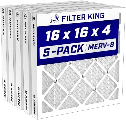 Filter King 16x16x4 Air Filter MERV 8, AC Furnace Filters (5-Pack) by FilterKing