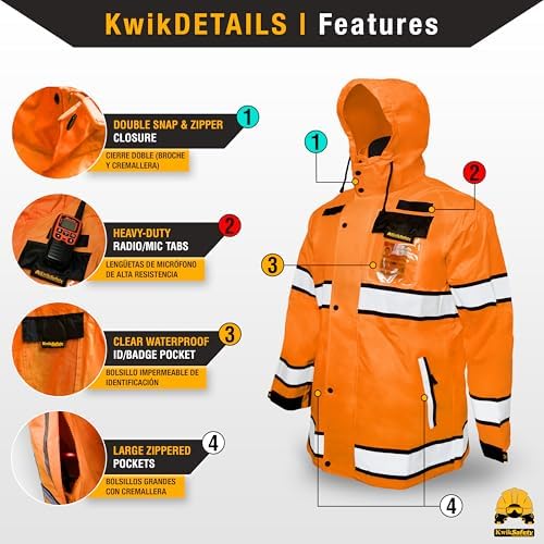 KwikSafety - Charlotte, NC - TORRENT Rain Jacket & Trench Coat ANSI OSHA Class 3 High Visibility Jacket Hi Vis Rain Gear - Image 5