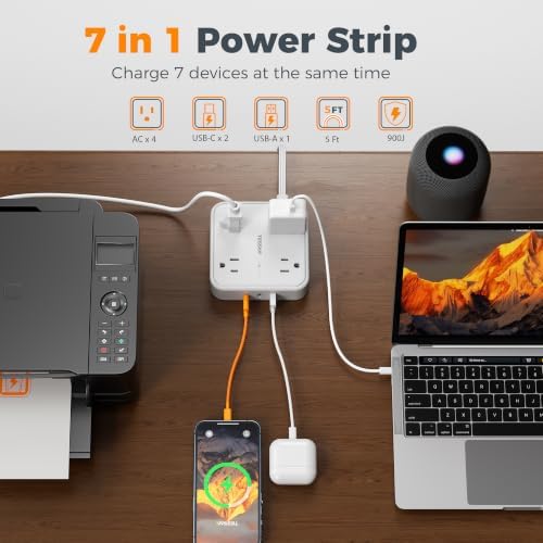 TESSAN Surge Protector Flat Extension Cord 5Ft, Flat Plug Power Strip, - Image 2