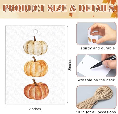 Tenceur 50 Set Fall Pumpkin Gift Tags with Strings, Thanksgiving Label - Image 2