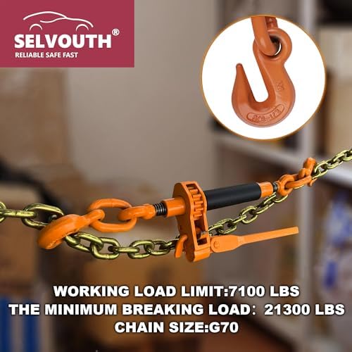 Ratchet Binder Plus Ratchet Chain Binder - 4 Pack Folding Handle Load Binder, 5/16" - 3/8" Grade 70 Chain, 7100 LBS Working Load Limit, Heavy-Duty Ratchet Binder DOT & SAE Compliant - Image 3