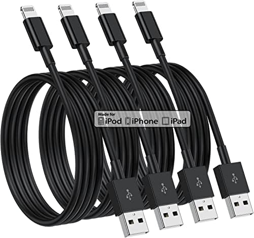 4 Pack [Apple MFi Certified] Apple Charging Cables 6ft, iPhone Chargers Lightning Cable 6 Foot, Fast iPhone Charging Cord for iPhone 14/14Pro/13/13Pro/12/11/11Pro/11Max/ X/XS/XR/XS Max/8, ipad(Black) by Susnwere