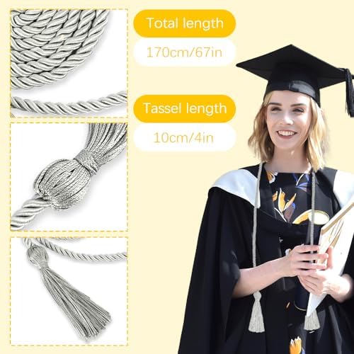 20pcs Honor Cords Bulk Graduation Cords 2026 Silver Honors Cords for Graduation Graduation Ropes Honors Cords Graduation Accessories 67" Long Braided Cords for 2026 Graduation Bachelor Gown - Image 2