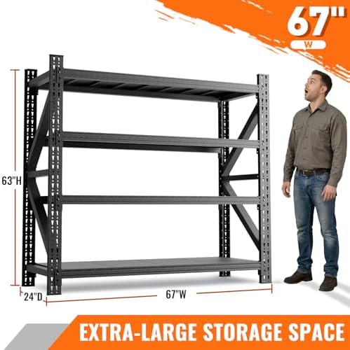 5000LBS 4 Tier Garage Storage Shelves, Heavy Duty Adjustable Storage Rack for Warehouse, Basement, Shop and Office, Commercial-Grade Steel Organizer, 67" W x 24" D x 63" H - Image 2