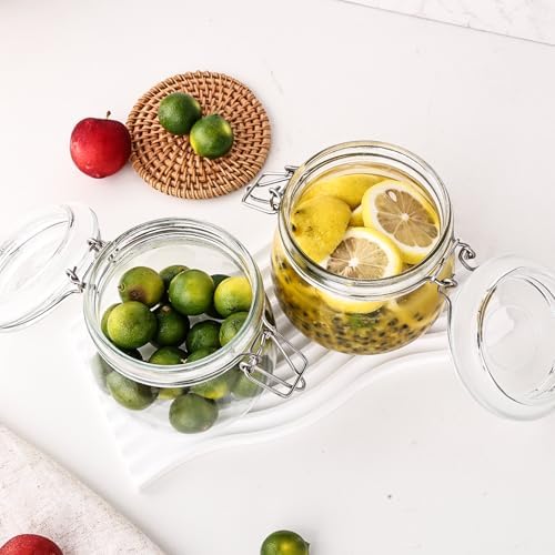 Liuruiyu 16oz - 6 Pack Round Glass Jars with Airtight Lid, Wide Mouth Mason Jars with Clamp Lids, Air Tight Glass Canisters, Food Storage Containers for Cereal, Pasta, Beans, Sugar, Coffee, Spice - Image 3