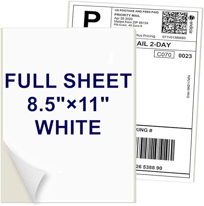 8.5" x 11" Shipping Labels Full Sheet Labels, Self Adhesive Printable White by COOPATY