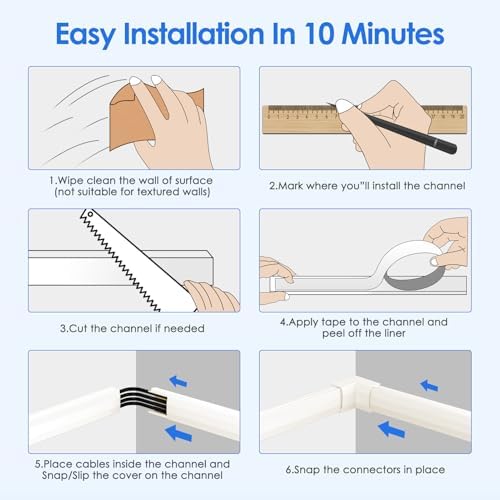 Yecaye TV Cord Hider, 125in Cord Cover, W1.18in H0.6in, Beige - Image 7