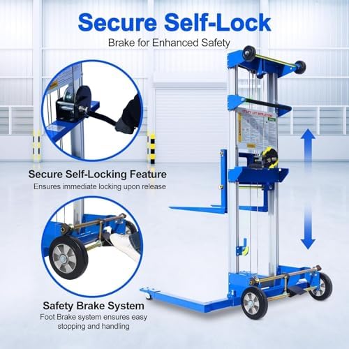 Material Lift Winch Stacker, 1.97"-70" Height Range, 500 lbs Capacity, 42.90"L x 43.30"W, Adjustable Straddle Hand Winch Lift Trucks for Warehouse, Factory - Image 6