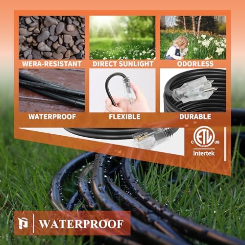 PLUGTUL Outdoor Extension Cord 10FT | 12 Gauge Extension Cord with Lighted End, Heavy Duty,15A 1875W SJTW, ETL Listed, Great for Garden and Home, Black - Image 7