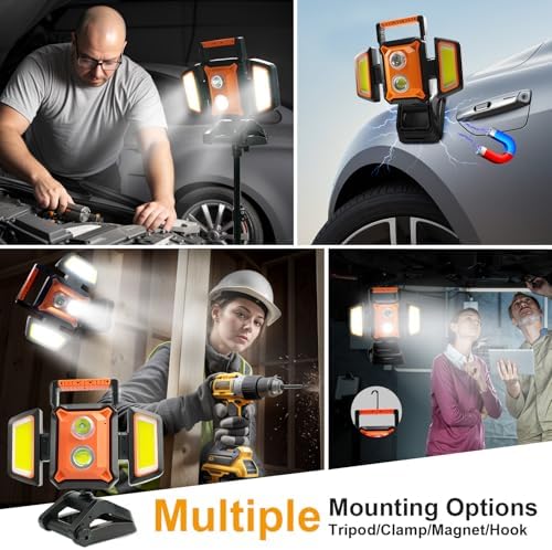 Tresda 4000LM LED Work Light Rechargeable with Clamp, 40W Magnetic Work Light Battery Powered with 5 Light Modes, 350° Rotation, Portable Job Site Lighting for Construction Site,Workshop,Car Repairing - Image 4