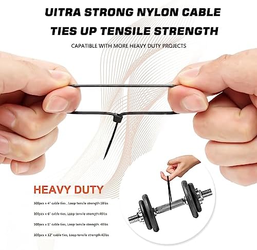 Cable Zip Ties,400 Pack Black Assorted Sizes 12+8+6+4 Inch,Multi-Purpose Self-Locking Nylon Cable Cord Management,Plastic Wire Ties for Home,Office,Garden,Workshop. By HAVE ME TD - Image 4