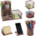6 Pack Mesh Metal Desk Organizer Stationery Storage Set Rose Gold by Uppmeant