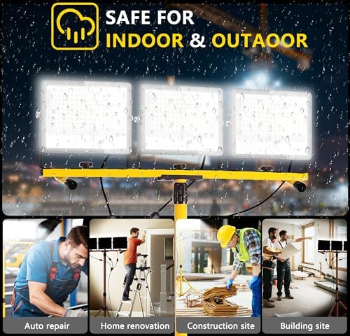 45000 Lumen LED Work Lights with Stand - 3 Head Portable Work Light on Stand - IP65 Waterproof Tripod Work Lights for Outdoor Indoor Job Site Workshop Garage Construction Site Lighting - Image 4