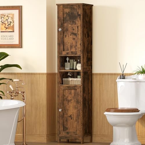 TEENFON 67" Tall Bathroom Cabinet with 2 Adjustable Shelves and 2 Doors, Narrow Bathroom Storage Cabinet for Small Space, Living Room, Entryway, Kitchen, Rustic Brown - Image 2