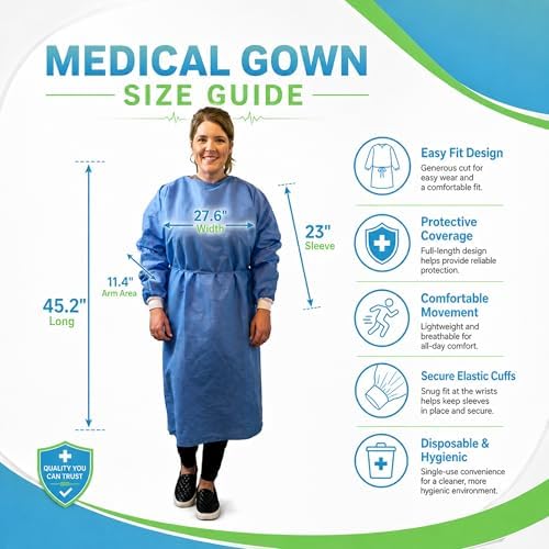 Disposable Isolation Gowns 10-Pack, Level 2, Blue - Image 2