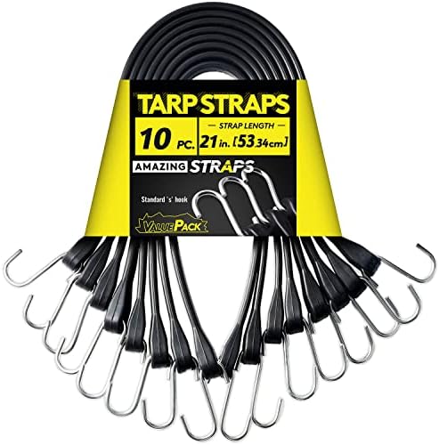 Rubber Bungee Cords Heavy Duty Outdoor with 1.8X Max Stretch & Over 176 lbs Load, 100% EPDM Black Bungee Straps with Standard S Hooks for Cargo, Tarps, Van, Truck, Motorcycle, Weatherproof (10 Pack) by AMAZING+STRAPS
